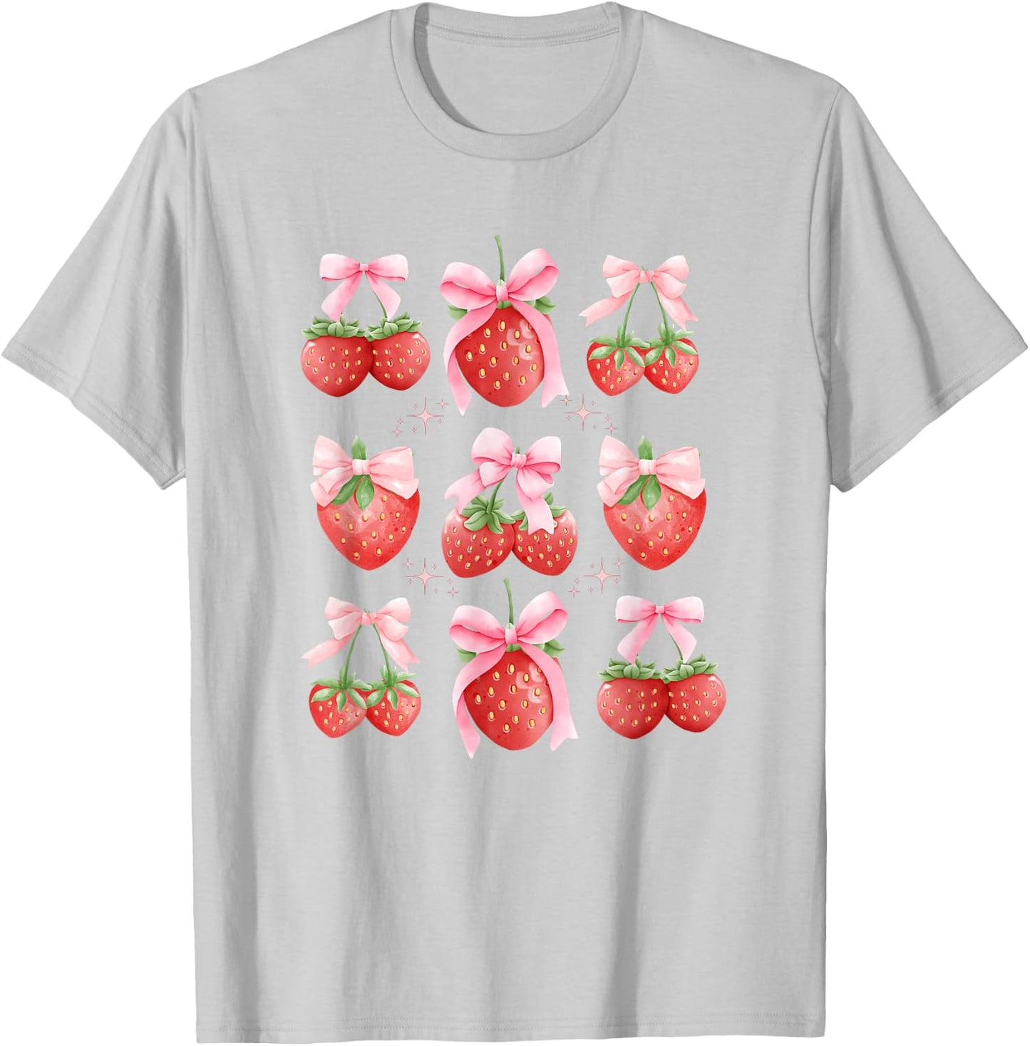 Cute Pink Bow Coquette Strawberry Clean Girl Aesthetic T-Shirt - T-Shirt | Ash