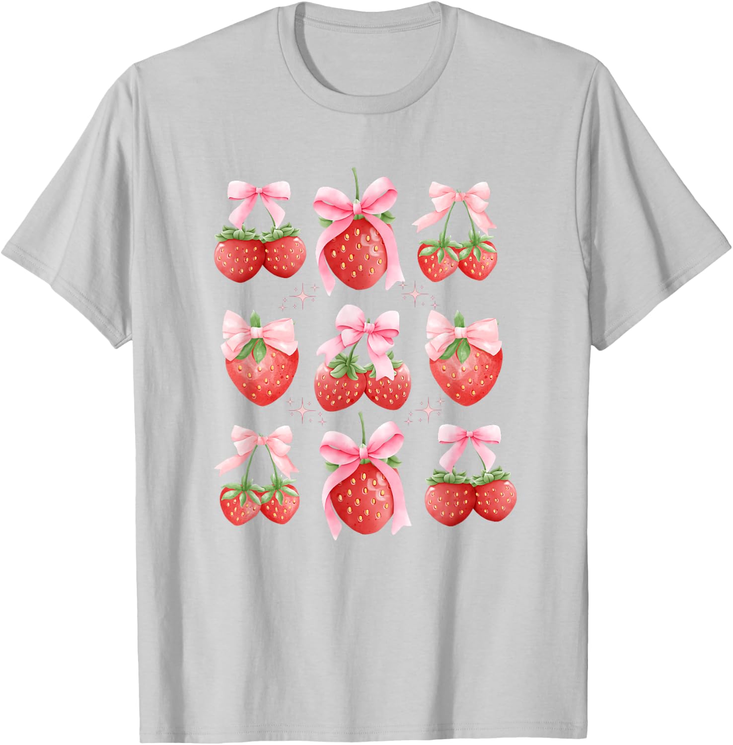 Cute Pink Bow Coquette Strawberry Clean Girl Aesthetic T-Shirt - T-Shirt | Ash