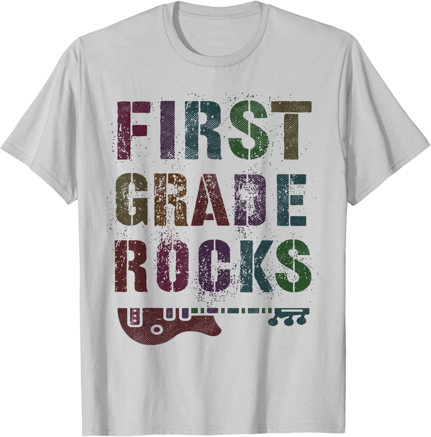 Vintage 1st GRADE ROCKS Teacher Rockstar FIRST ABCD My Jam T-Shirt - T-Shirt | Ash