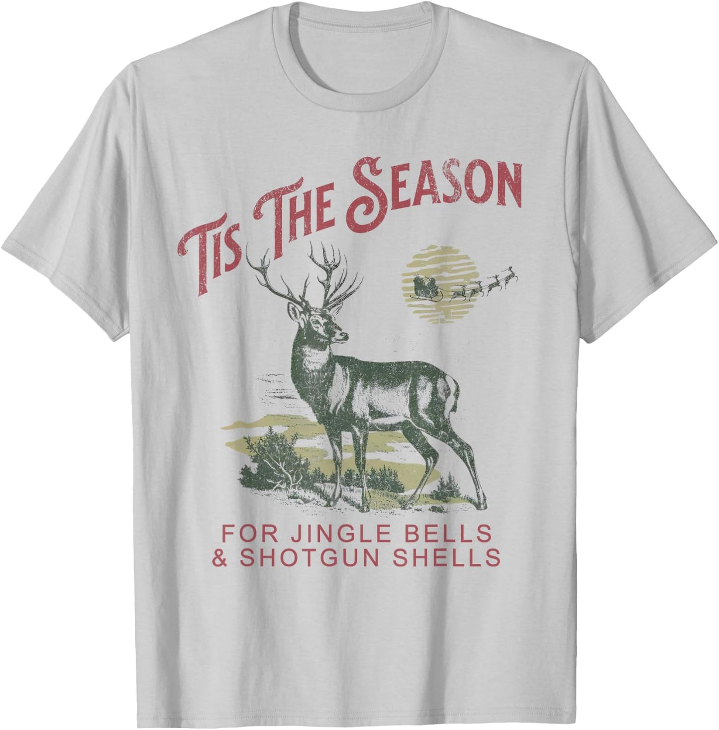 Tis The Season Reindeer Jingle Bells Vintage Shotgun-Shells T-Shirt - T-Shirt | Ash