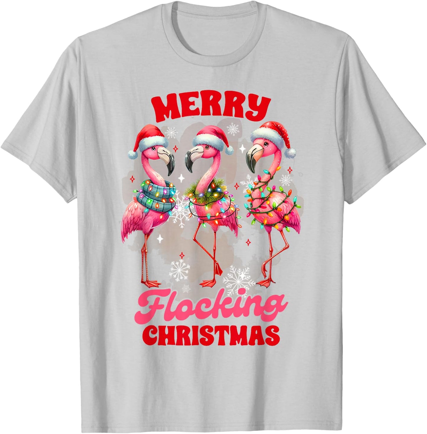 Christmas Xmas Vibes Flamingo Lover Merry Flocking Christmas T-Shirt - T-Shirt | Ash