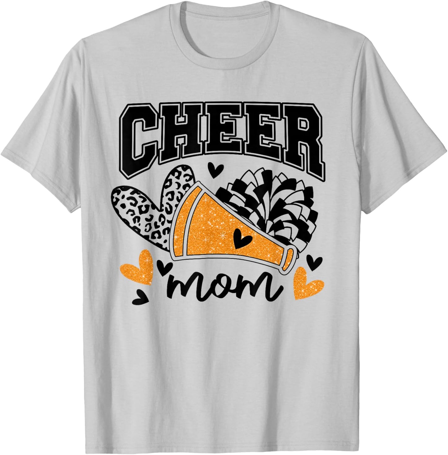 Cheer Mom Biggest Fan Cheerleader Black And Orange Pom Pom T-Shirt - T-Shirt | Ash