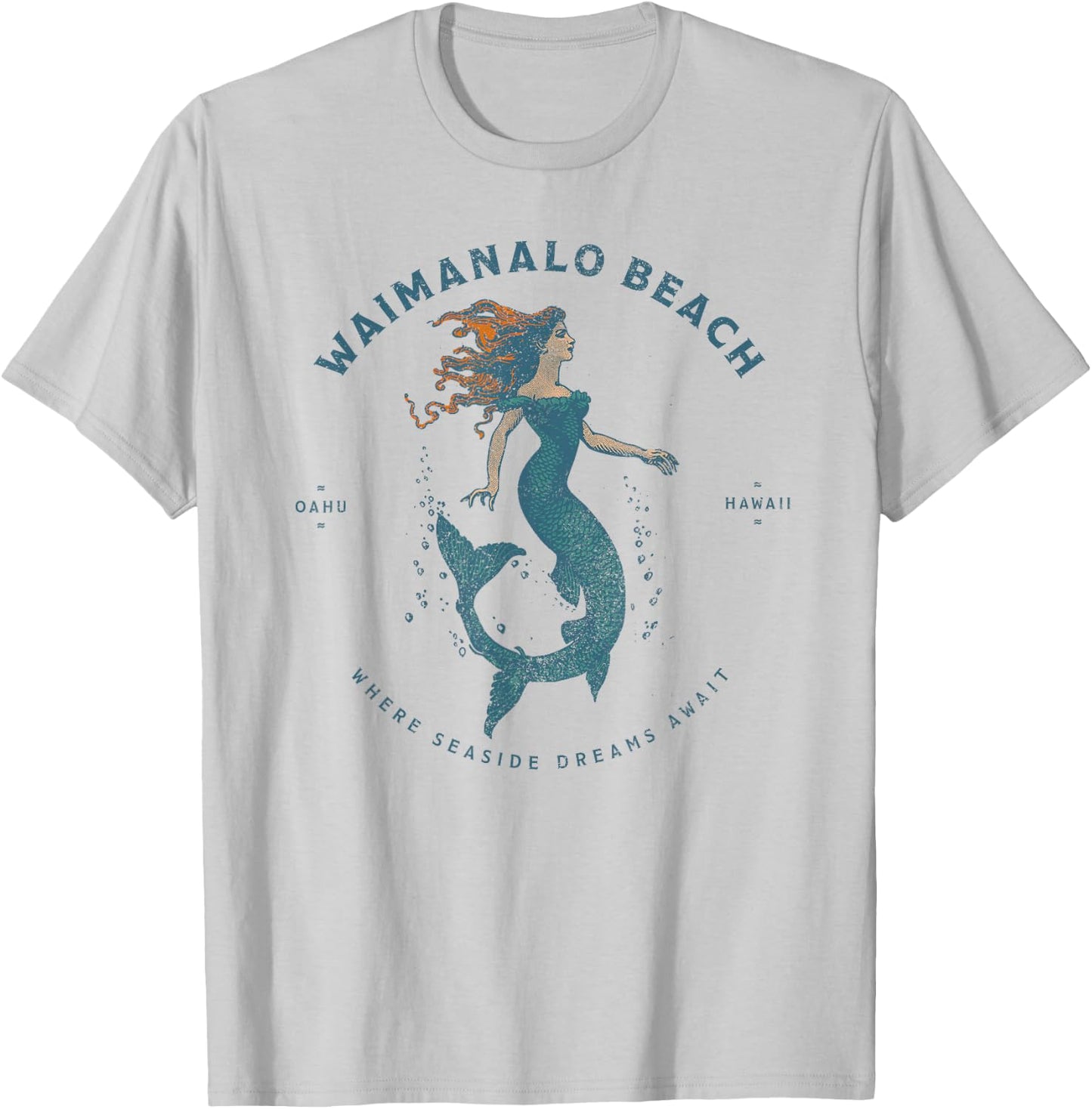 Waimanalo Beach Park Oahu Hawaii Retro Vintage Mermaid T-Shirt - T-Shirt | Ash