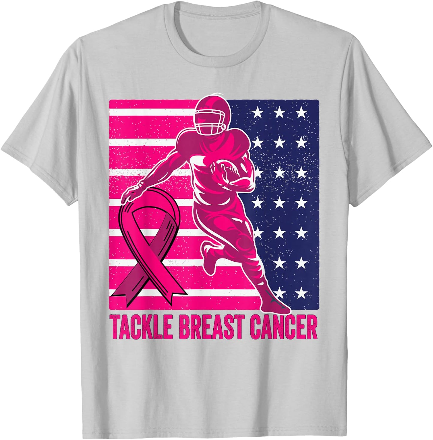 Tackle Breast Cancer Pink Out Football Breast Cancer T-Shirt - T-Shirt | Ash