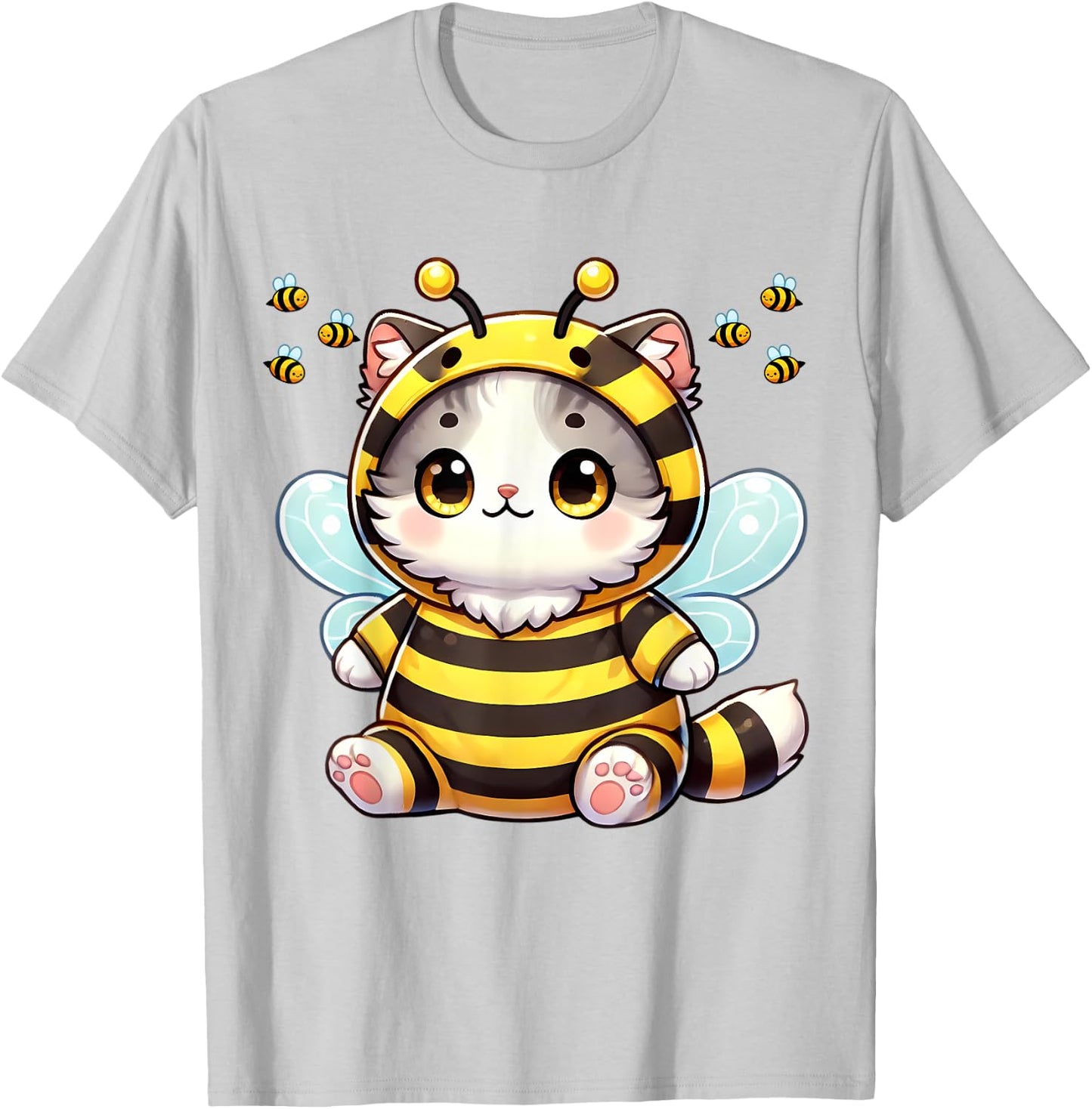Bee Cat BeeCat Cute Funny Kitten Cat Dressed As A Bee Men Women Girls Kids T-Shirt - T-Shirt | Ash