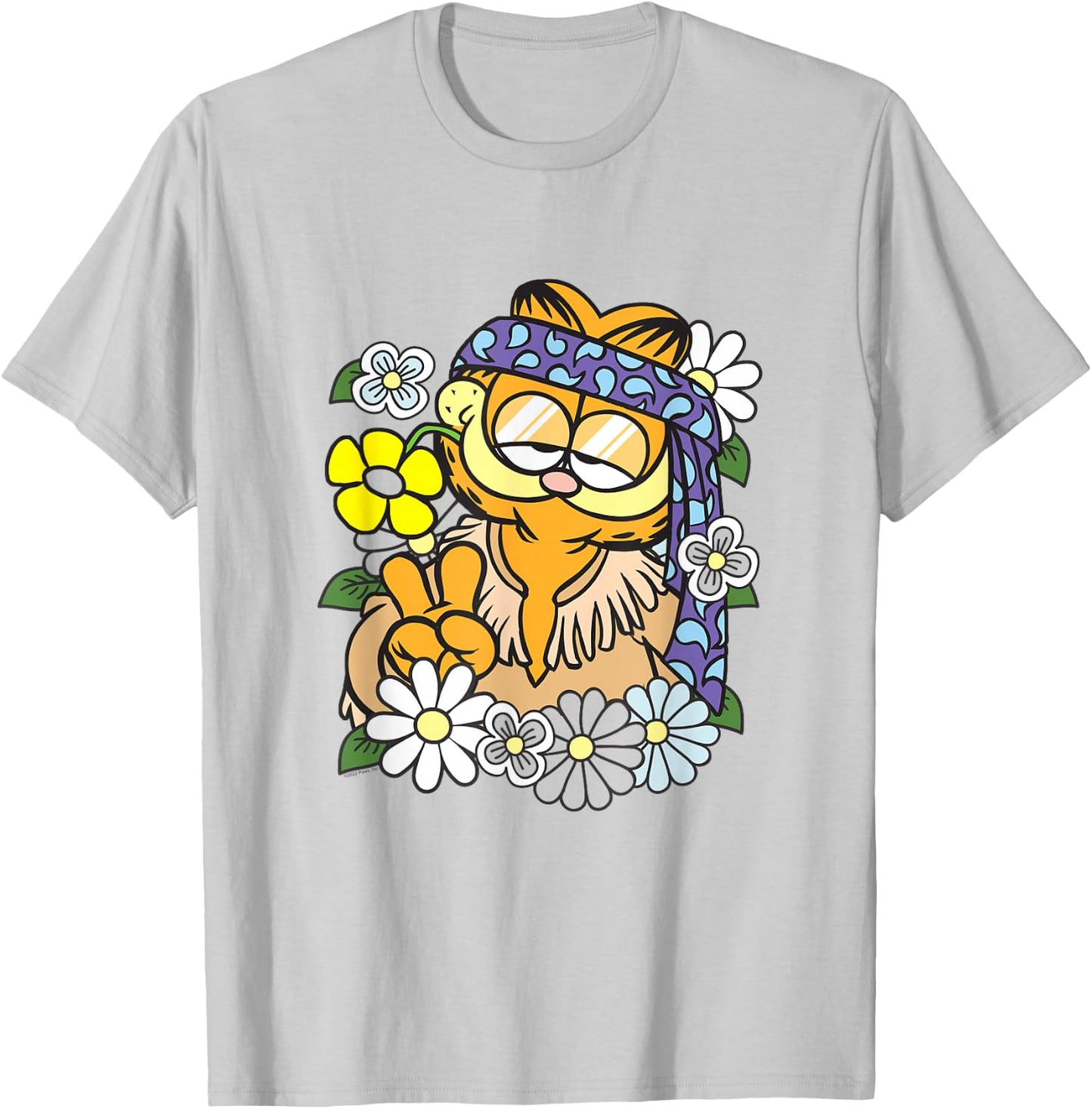 Garfield Hippie with Flowers Retro Cat Cartoon T-Shirt - T-Shirt | Ash