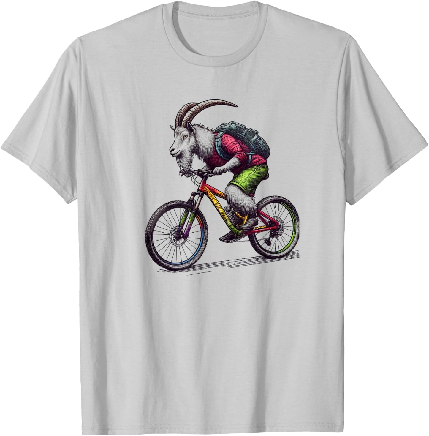 Mountain Goat Riding Mountain Bike T-Shirt - T-Shirt | Ash