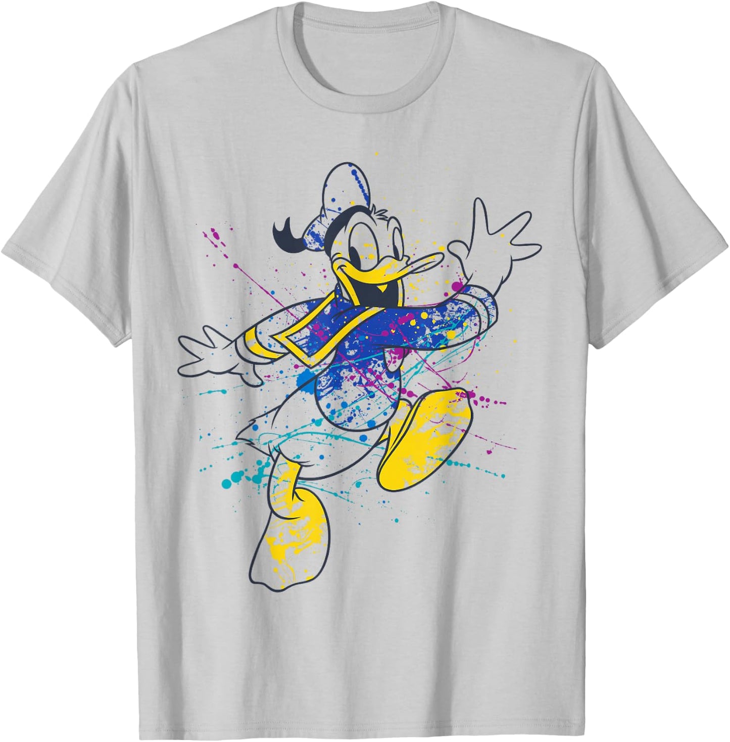 Disney Donald Duck Jumping For Joy Paint Splatter Portrait T-Shirt - T-Shirt | Ash