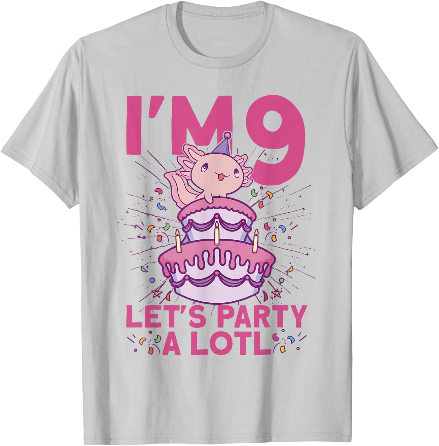 I'm 9 bday Axolotl party cute 9th Birthday Kids Axolotl T-Shirt - T-Shirt | Ash
