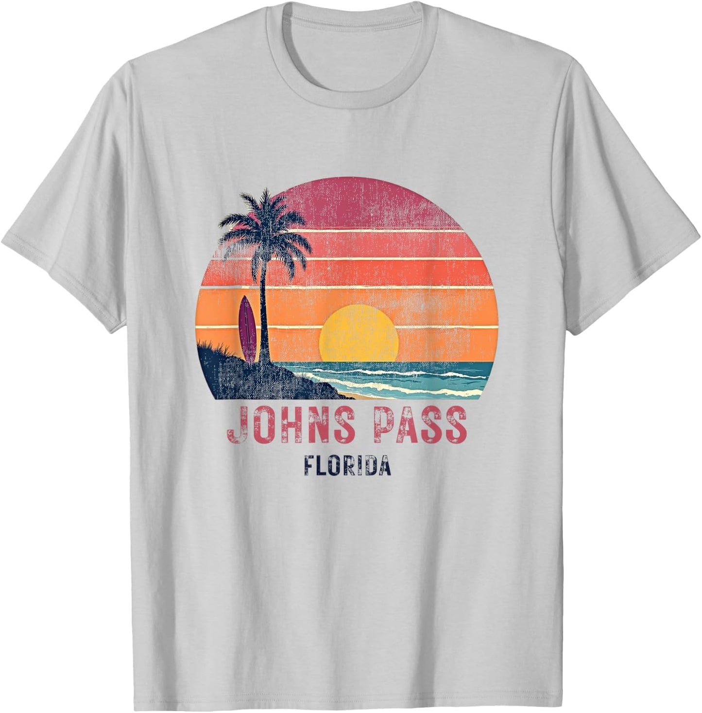 Johns Pass Florida Retro Vintage Weathered Souvenir T-Shirt - T-Shirt | Ash