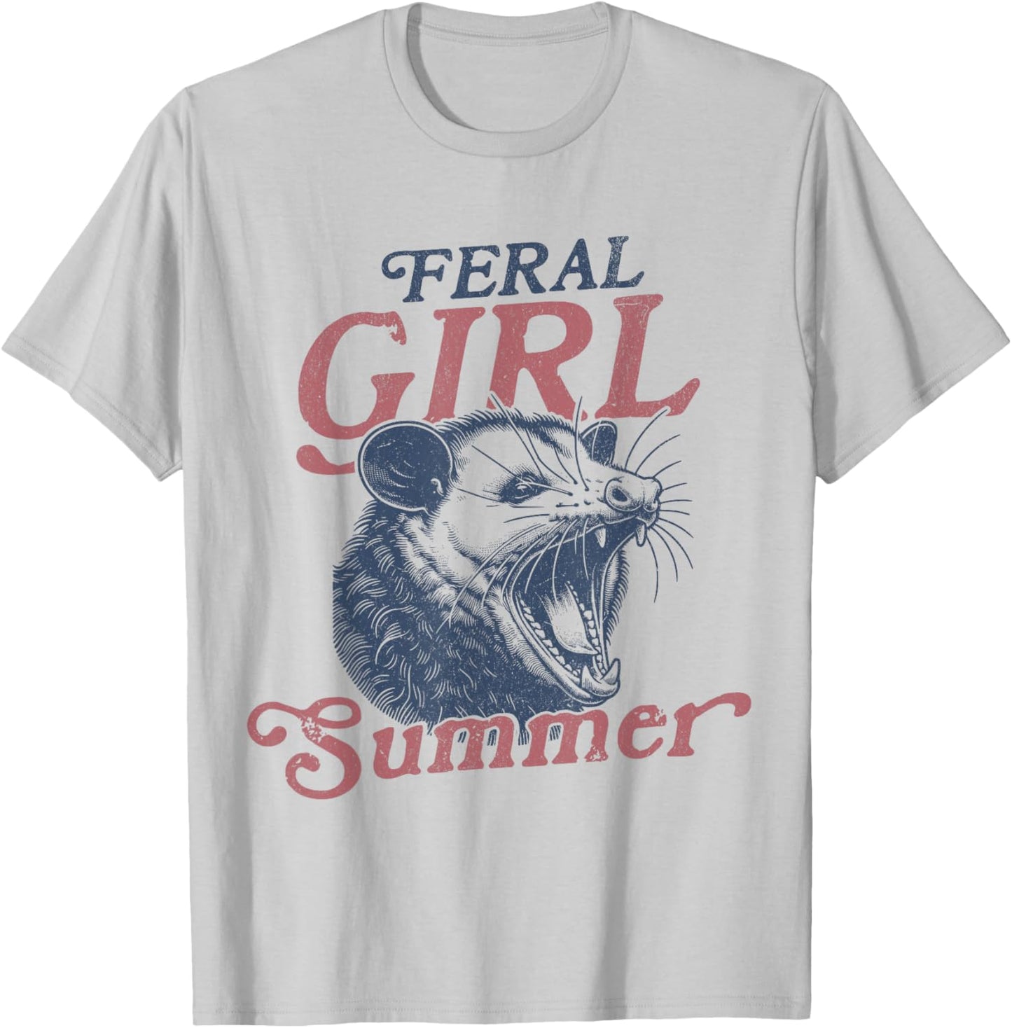 Vintage Feral Girl Summer Opossum T-Shirt - T-Shirt | Ash