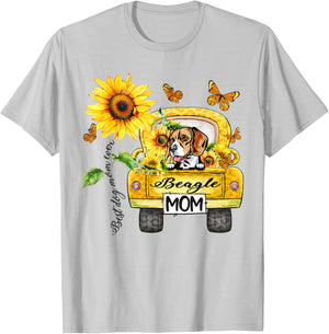 Beagle Mom Sunflower Best Dog Mom Ever Mother's Day T-Shirt - T-Shirt | Ash