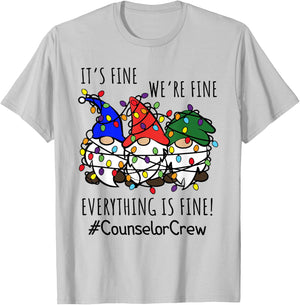 It's Fine We're Fine Everything Is Fine Gnome Counselor Crew T-Shirt - T-Shirt | Ash