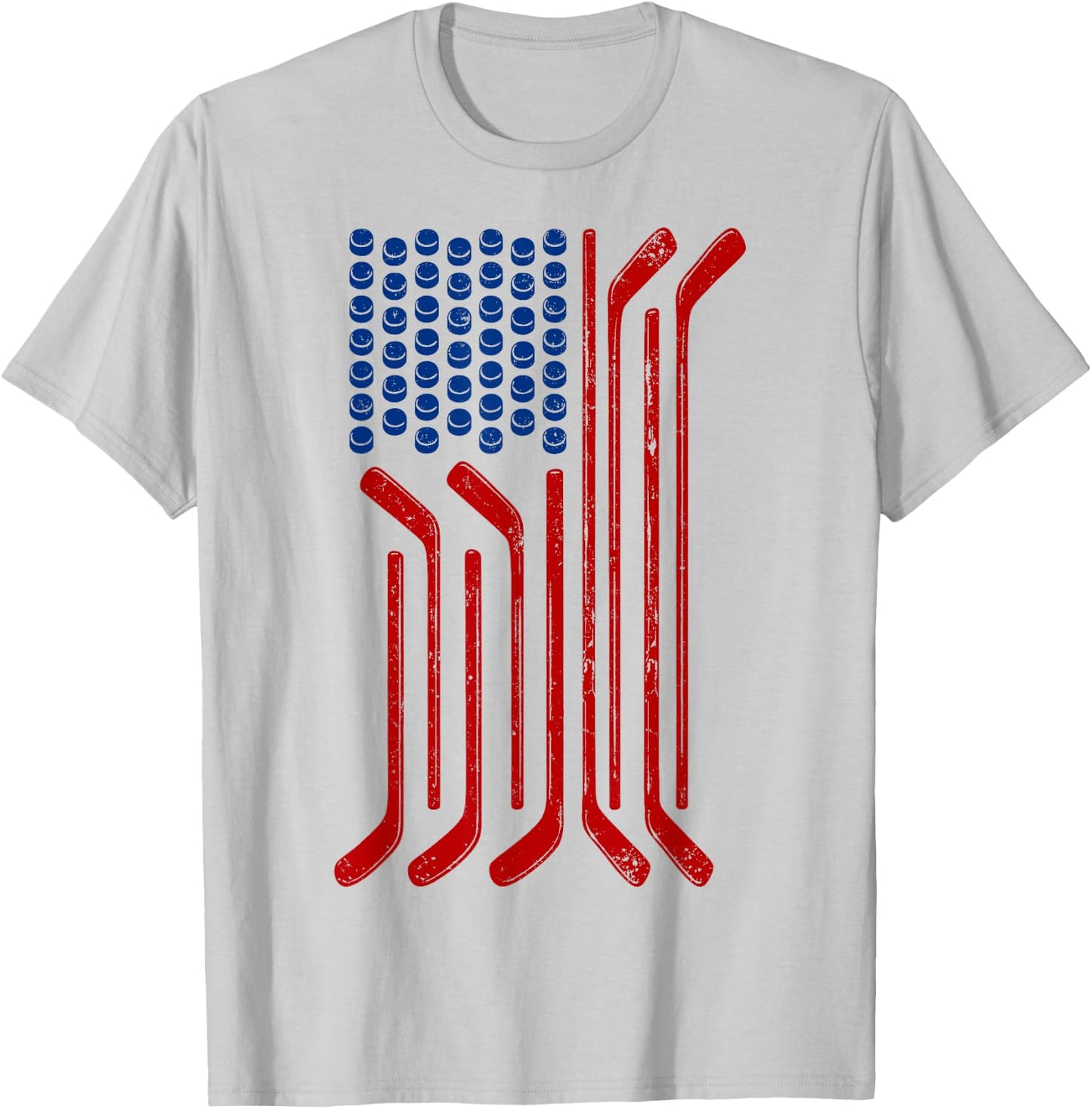 Vintage USA Flag American Ice Hockey Patriotic Sports T-Shirt - T-Shirt | Ash