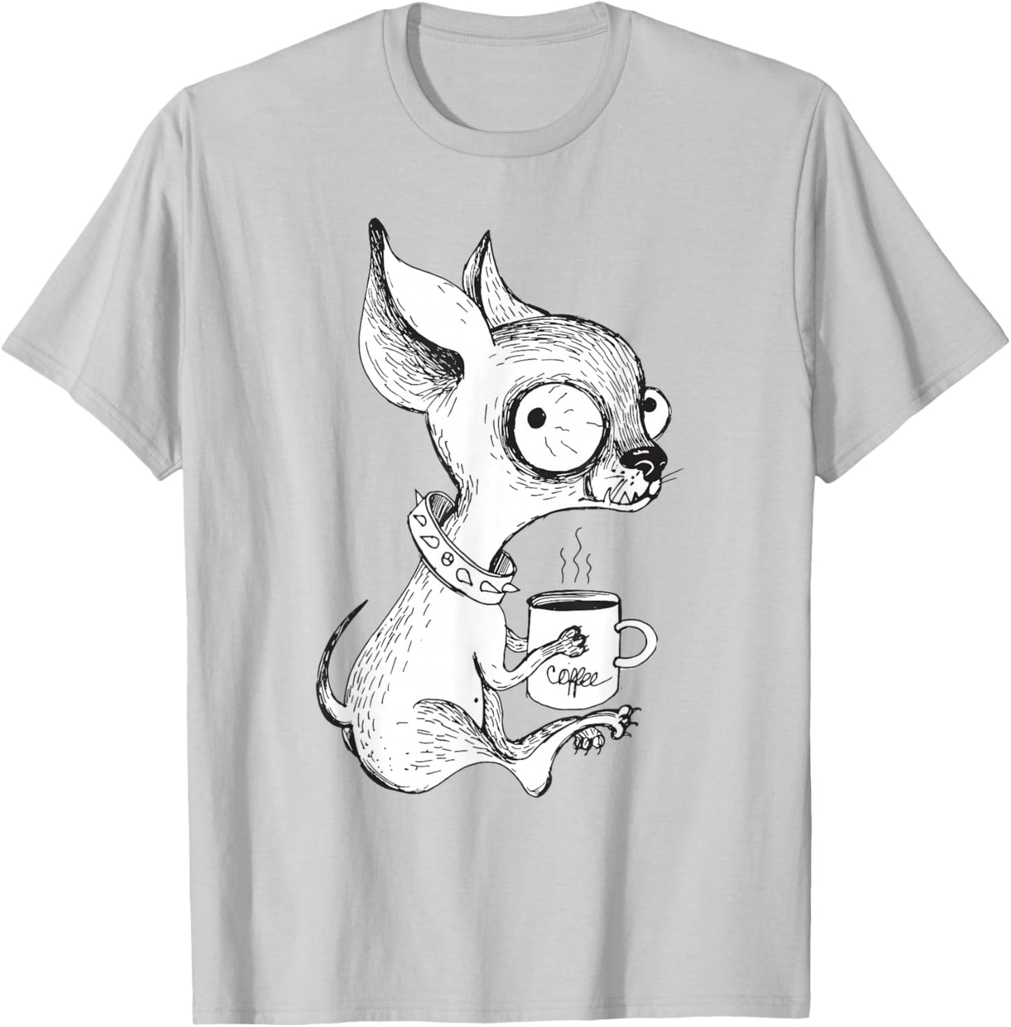 Cute Unique Chihuahua & Coffee Art | Dog Lover Gift T-Shirt - T-Shirt | Ash