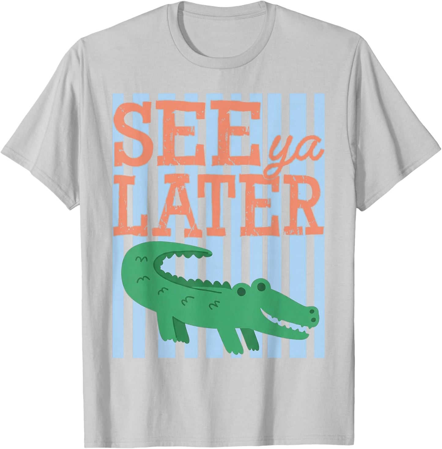 Striped See Ya Later Teacher Summer Alligator Kids T-Shirt - T-Shirt | Ash