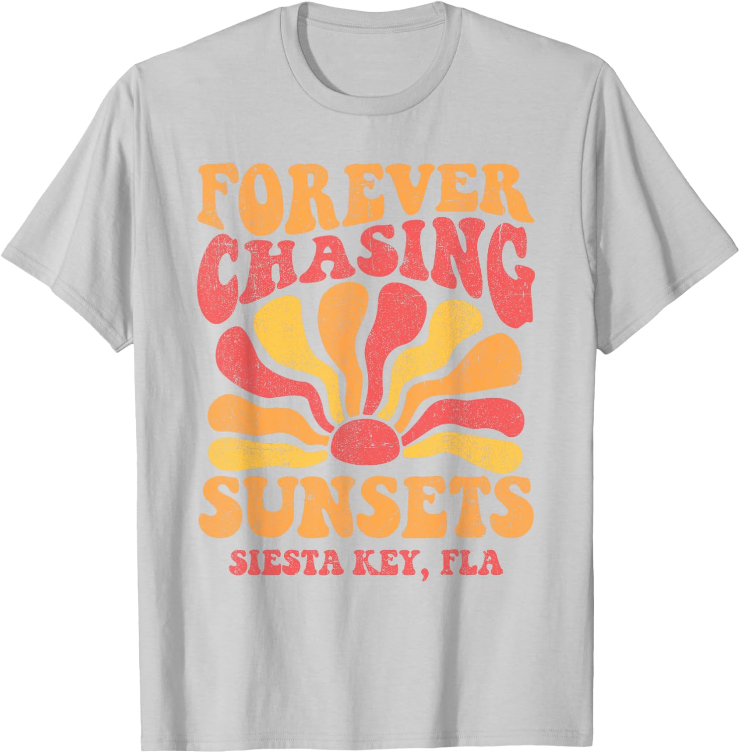 Forever Chasing Sunsets Siesta Key Beach Florida 70s Retro T-Shirt - T-Shirt | Ash