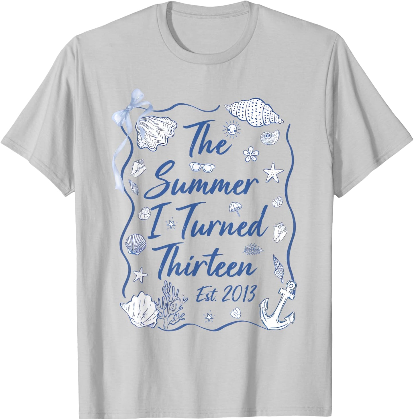 Summer I Turned Thirteen Est 2013 Seashell Coastal Beach T-Shirt - T-Shirt | Ash