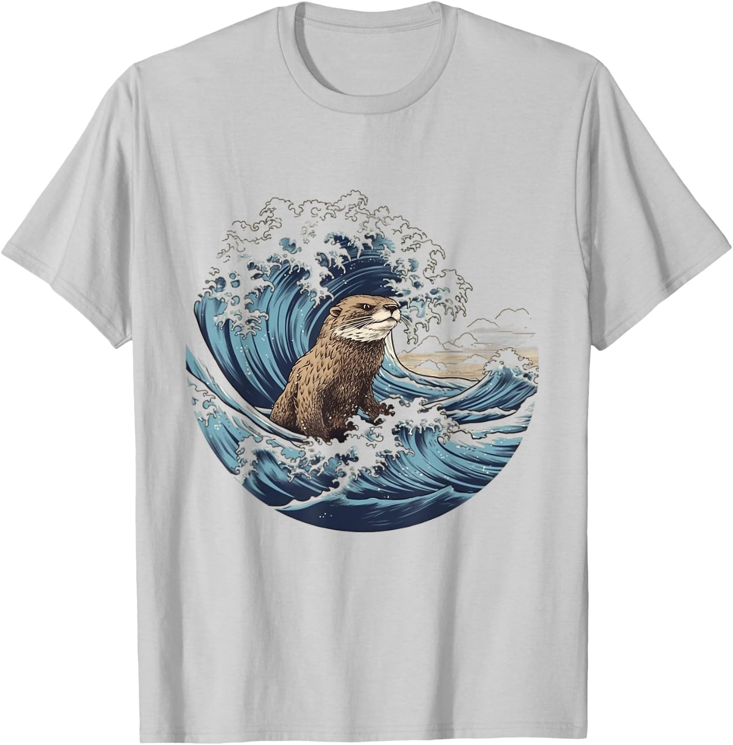 River Otter The Great Wave Of Kanagawa T-Shirt - T-Shirt | Ash