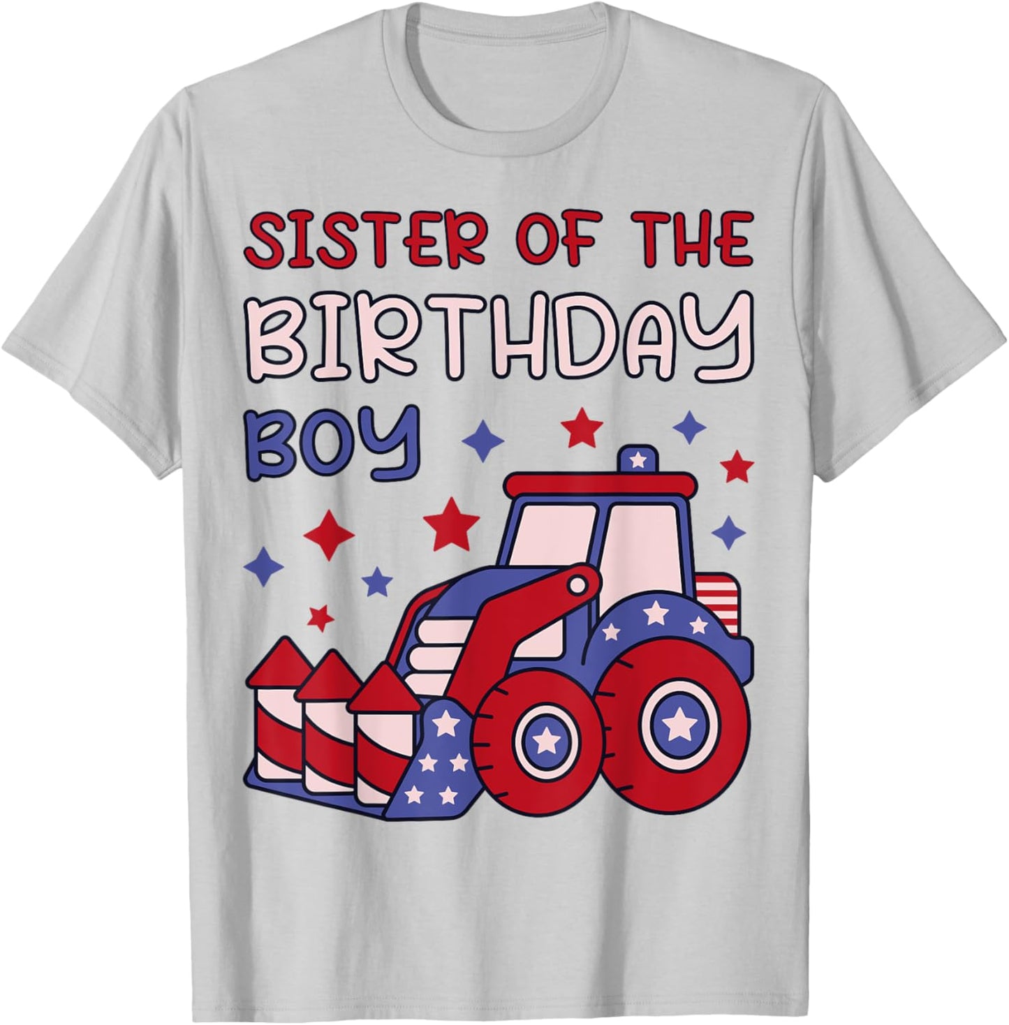 Sister of Birthday Boy 4th of July Fireworks 5th Birthday T-Shirt - T-Shirt | Ash