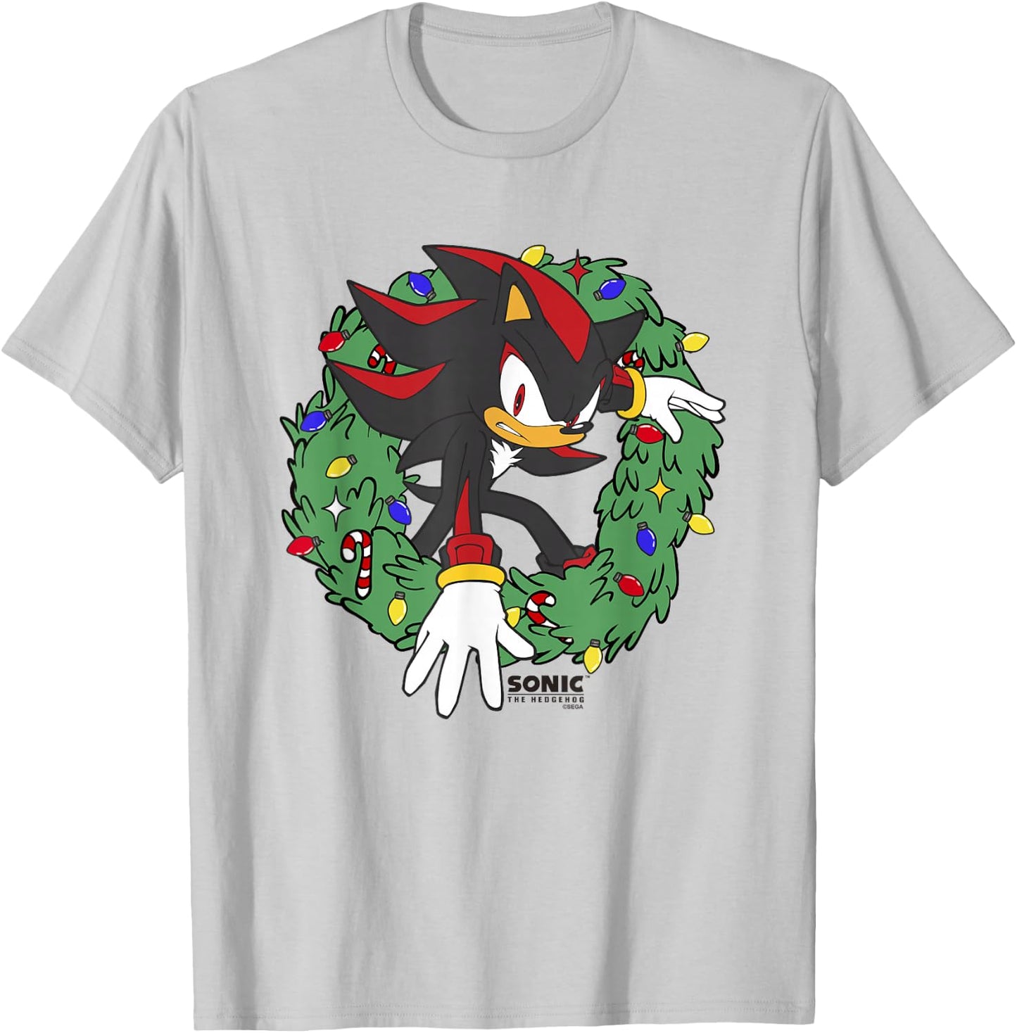 Sonic The Hedgehog Christmas Shadow X-Mas Wreath T-Shirt - T-Shirt | Ash