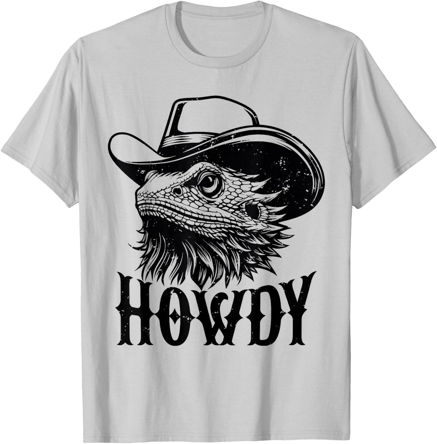 Howdy Funny Bearded Dragon Wearing Cowboy Hat Reptile Lover T-Shirt - T-Shirt | Ash
