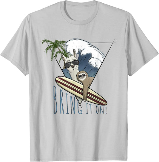 Bring it on! Lama & Faultier Surf Art Lifestyle Fun T-Shirt - T-Shirt | Ash