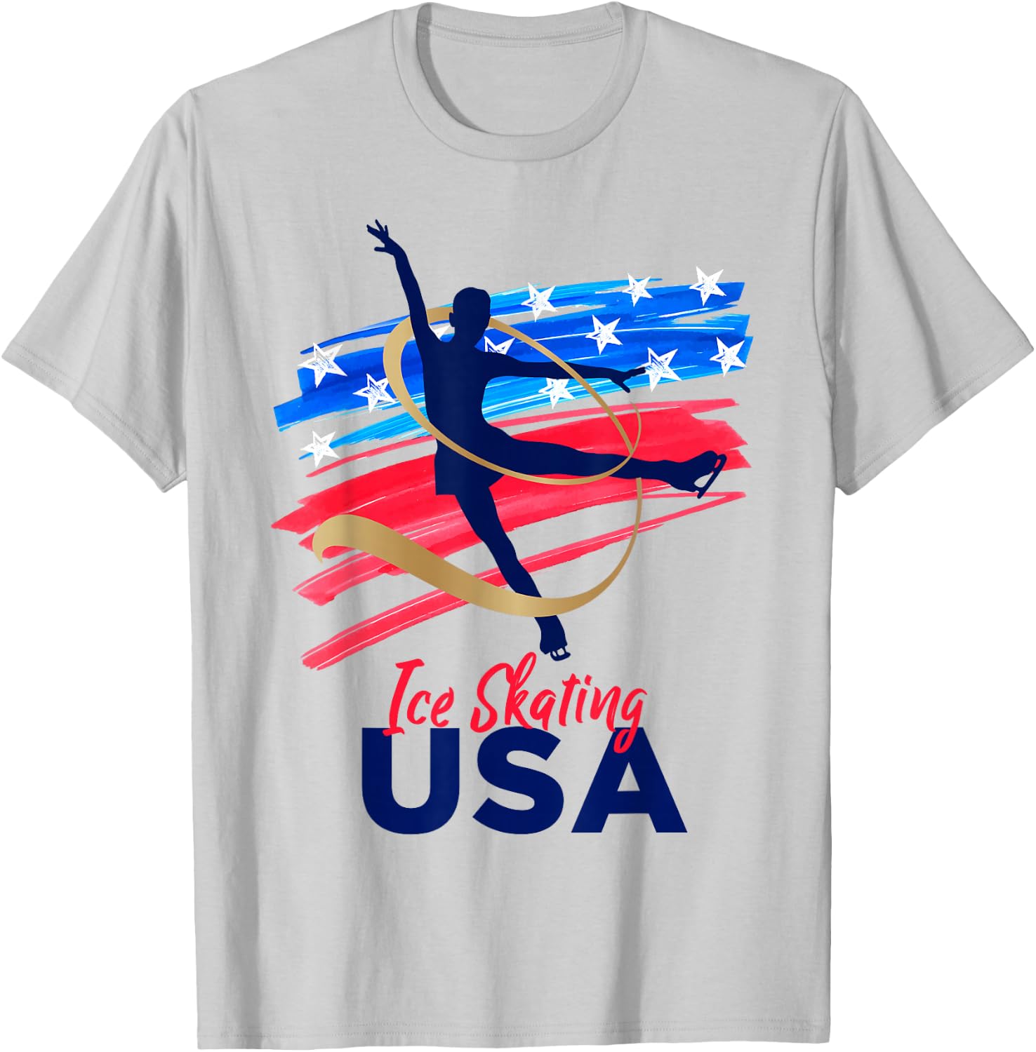 Ice Skating Dance Support The Team USA Flag T-Shirt - T-Shirt | Ash