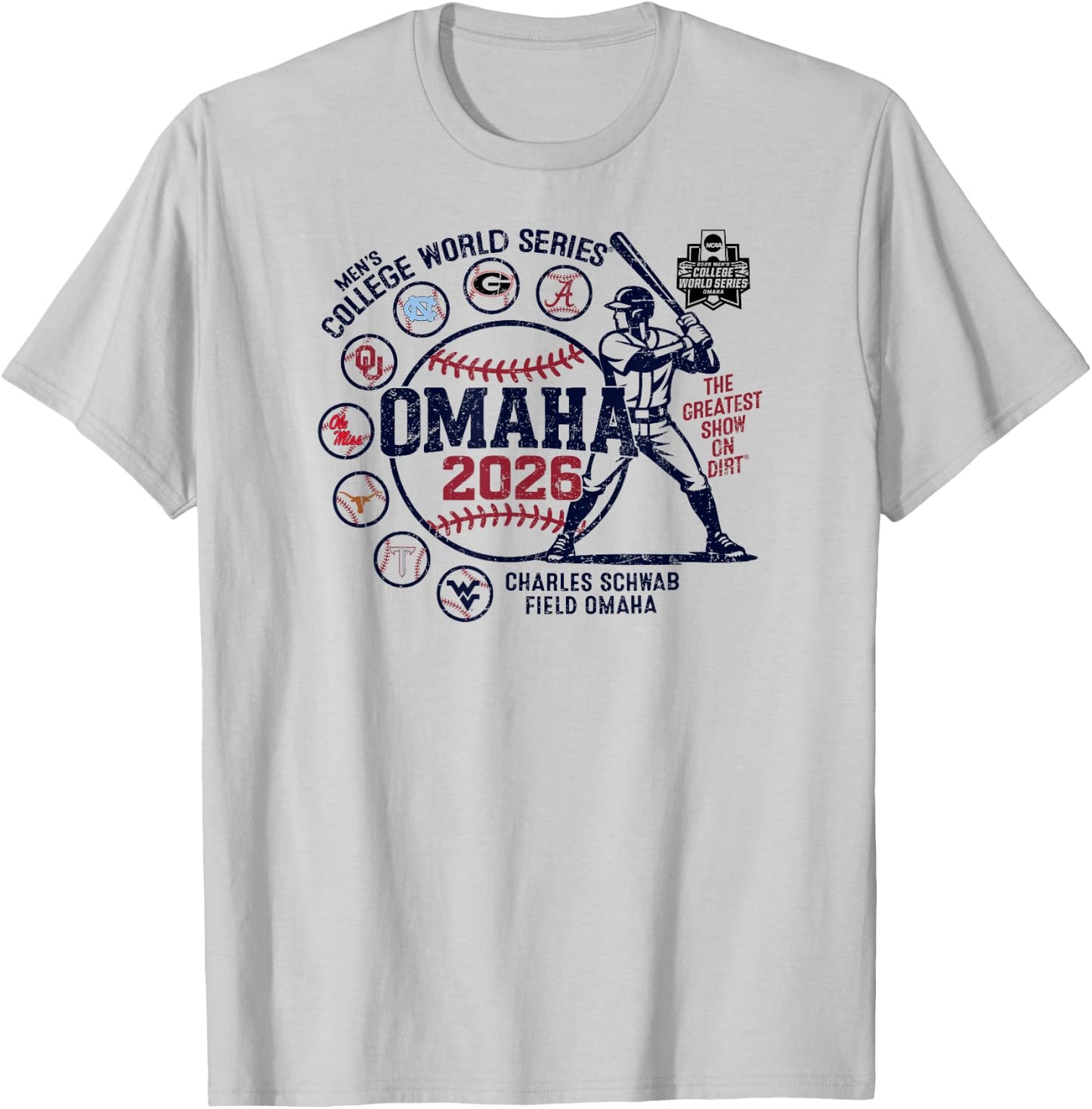 Men's College World Series 2026 NCAA Baseball 8-Team White T-Shirt - T-Shirt | Ash