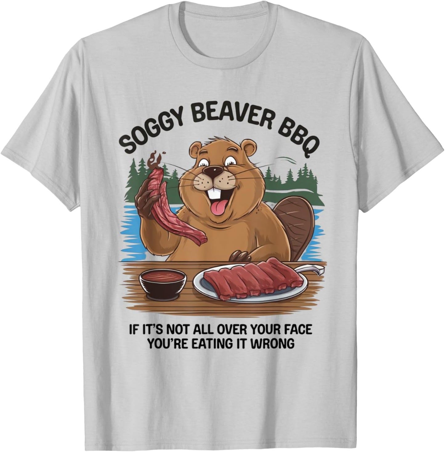 Soggy Beaver Bbq T-Shirt - T-Shirt | Ash