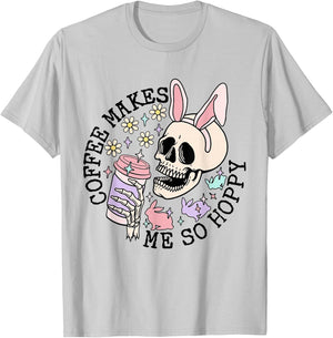 Coffee Makes Me So Hoppy Easter Rabbit Bunny Skeleton T-Shirt - T-Shirt | Ash