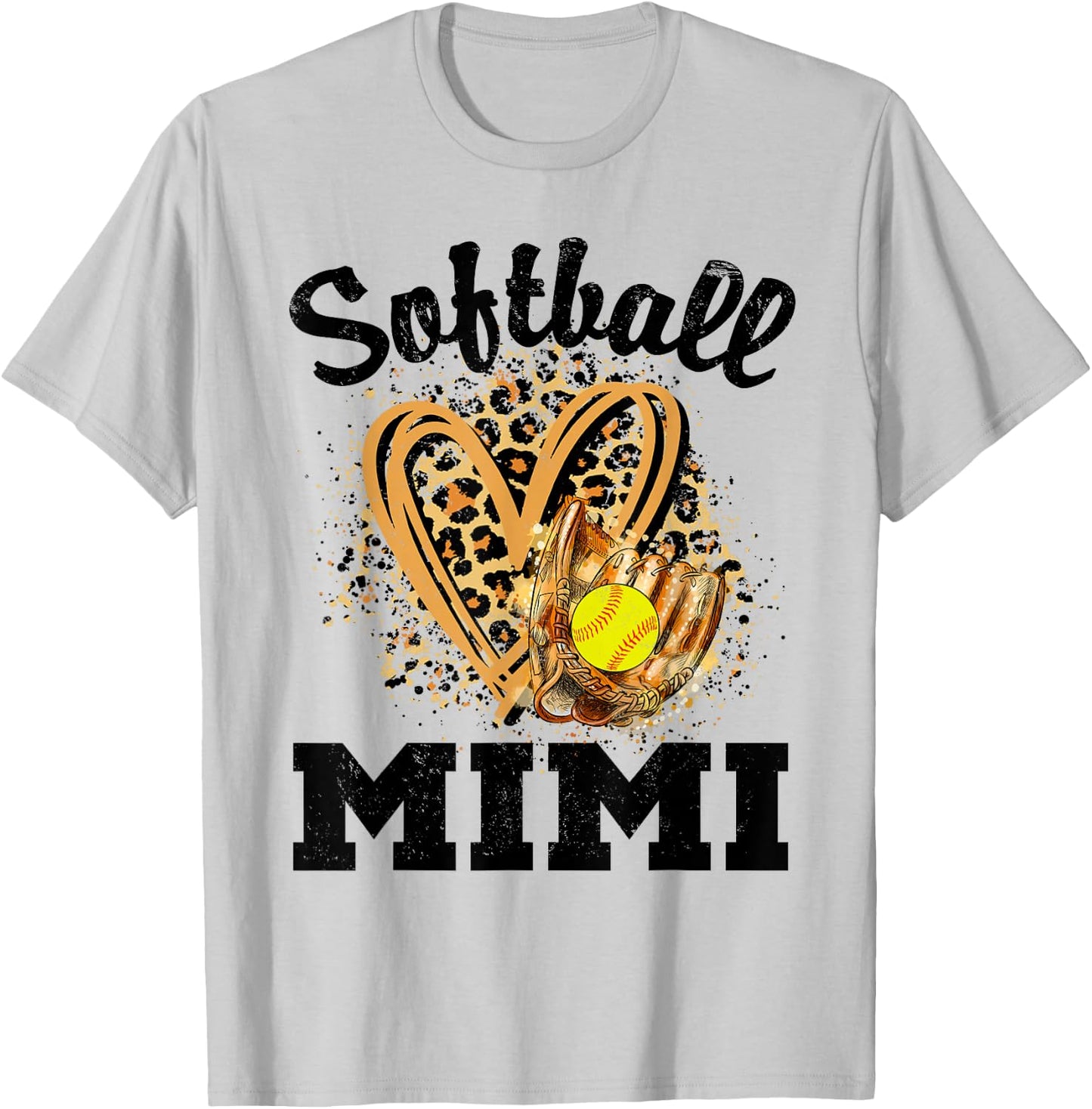 Softball Mimi Leopard Heart Grandma T-Shirt - T-Shirt | Ash