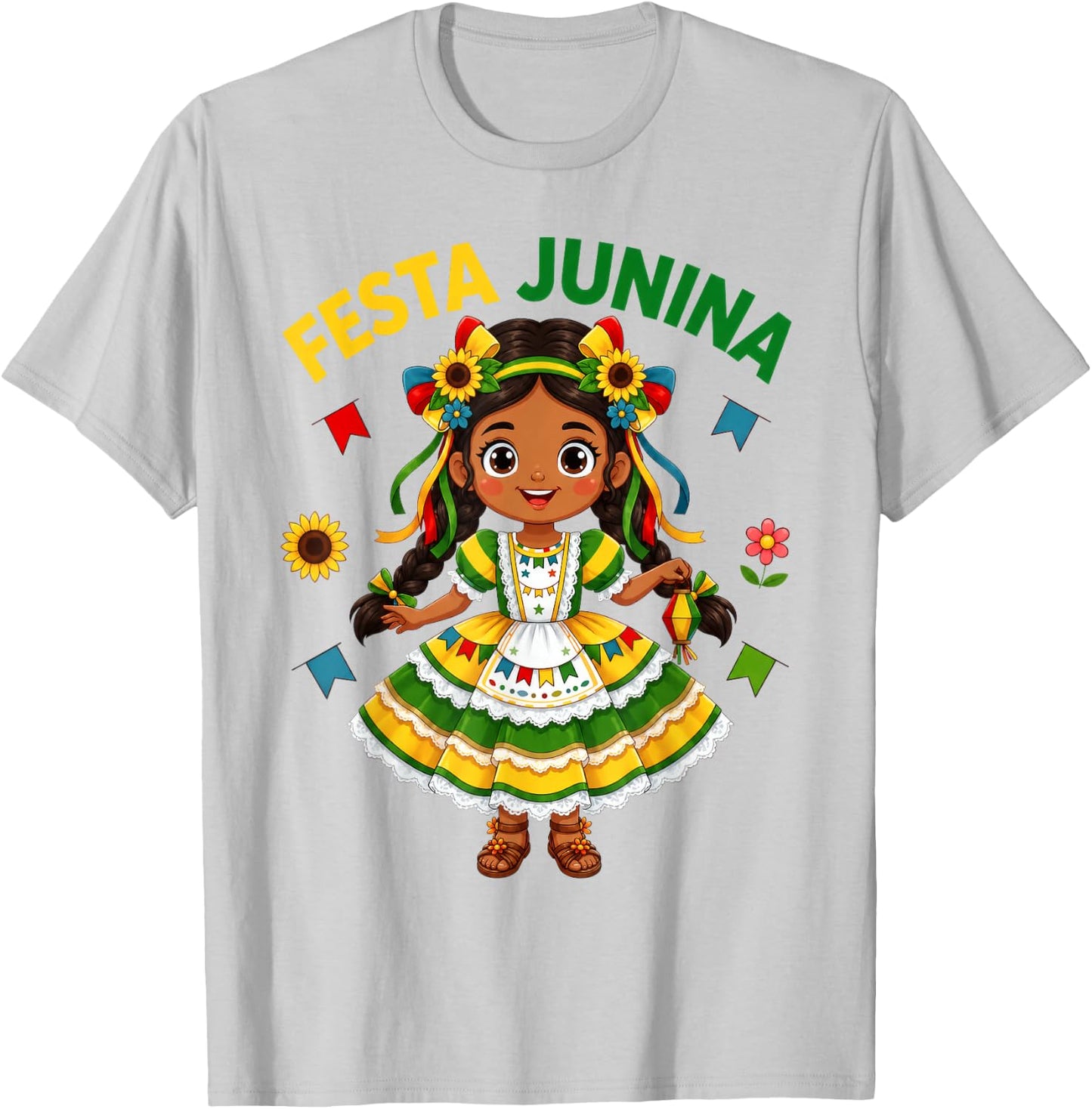 Cute Brazilian Girl Traditional Folk Dress Kids Festa Junina T-Shirt - T-Shirt | Ash