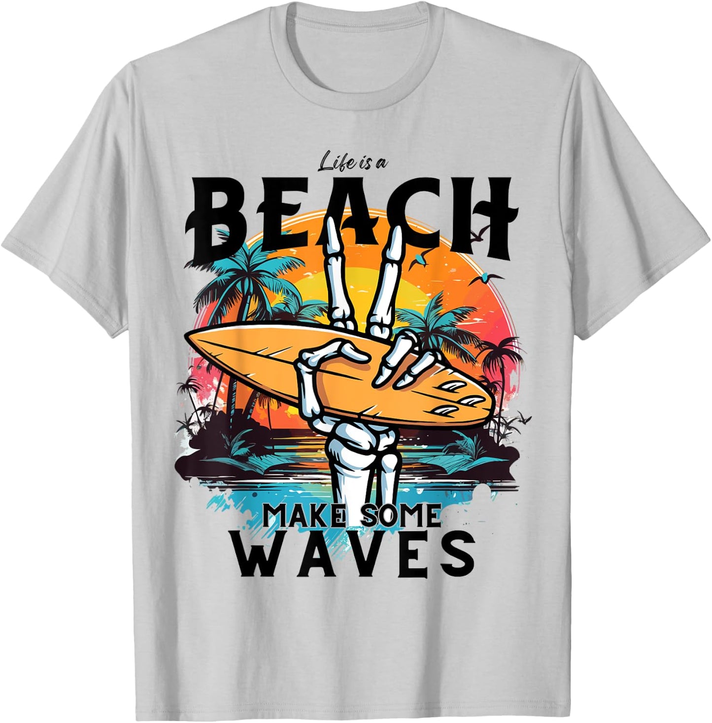 Funny Summer,Waves,Surf.Life Is A Beach Make Some Waves Women Kids T-Shirt - T-Shirt | Ash