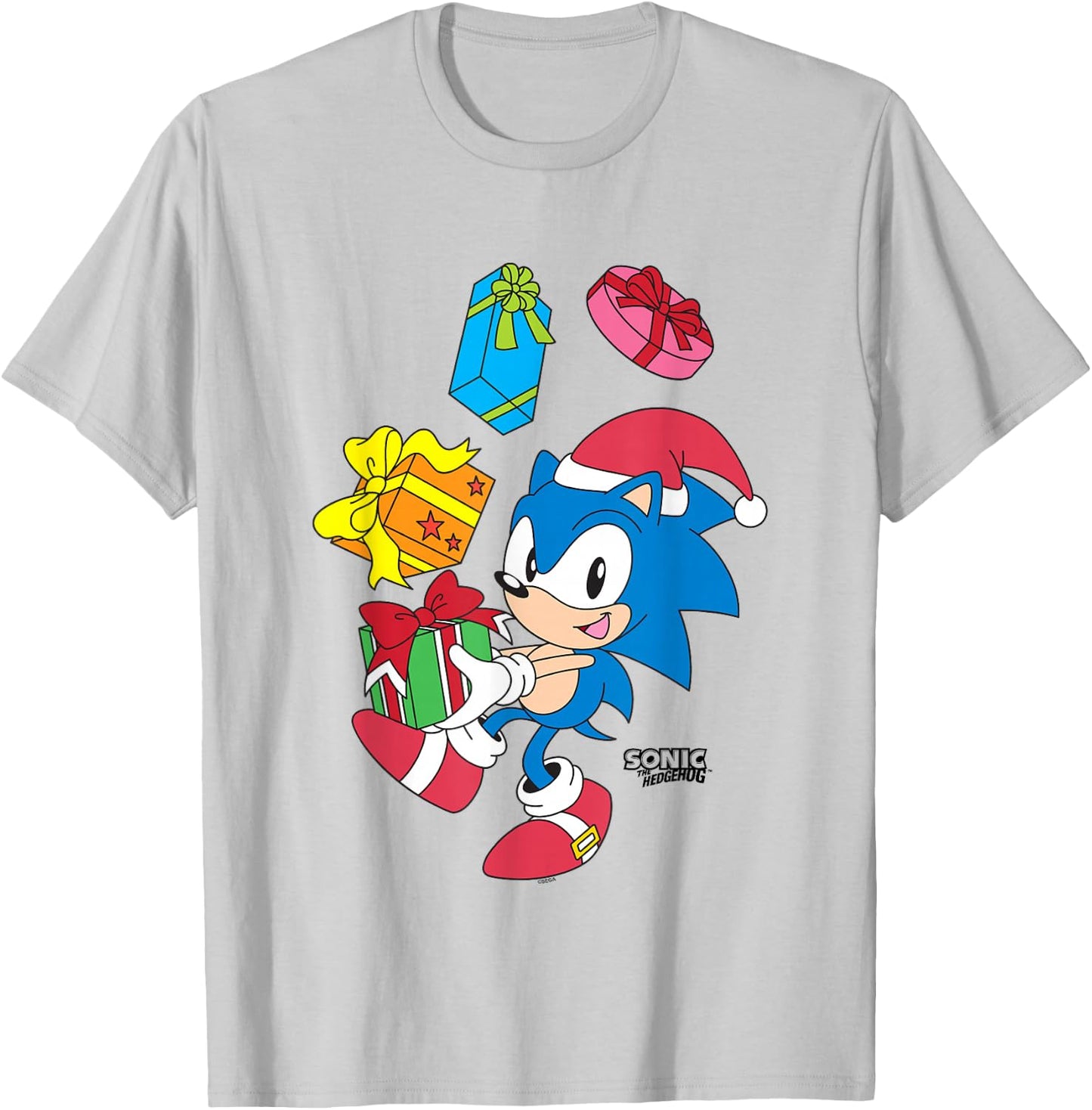 Sonic The Hedgehog Christmas Sonic Juggling Presents T-Shirt - T-Shirt | Ash