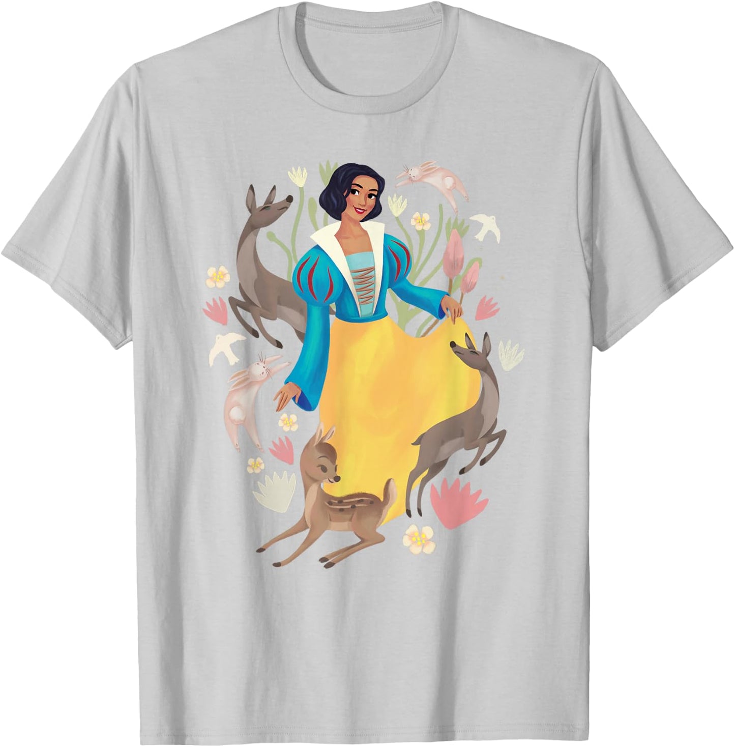 Disney Snow White Posing Among Bunnies And Deer Portrait T-Shirt - T-Shirt | Ash