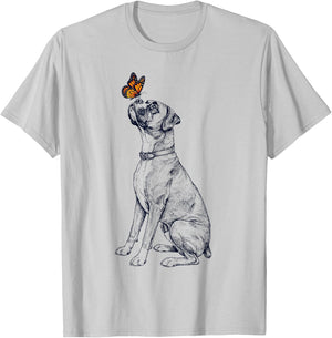 Vintage Boxer Dog with Butterfly Lover T-Shirt - T-Shirt | Ash
