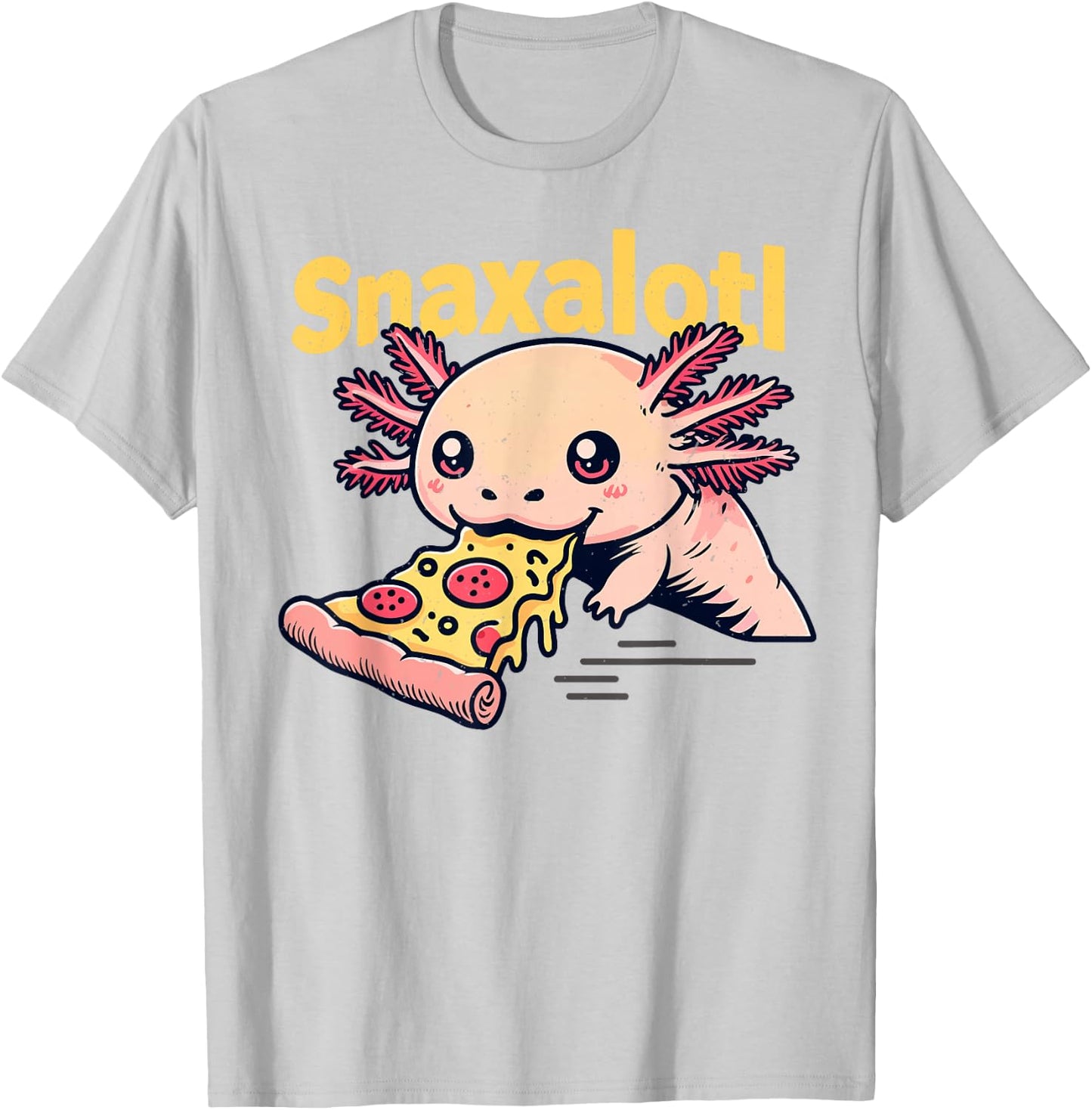 Snaxalotl Funny Axolotl Eating Pizza Snacks Lovers Boys Girl T-Shirt - T-Shirt | Ash