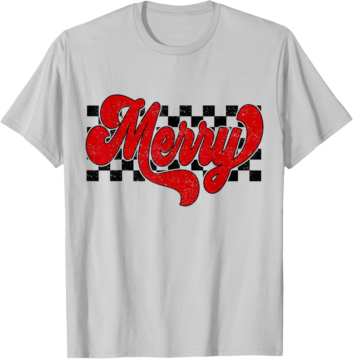 Retro Checkered Merry Christmas Vintage Xmas Gift Men Women T-Shirt - T-Shirt | Ash