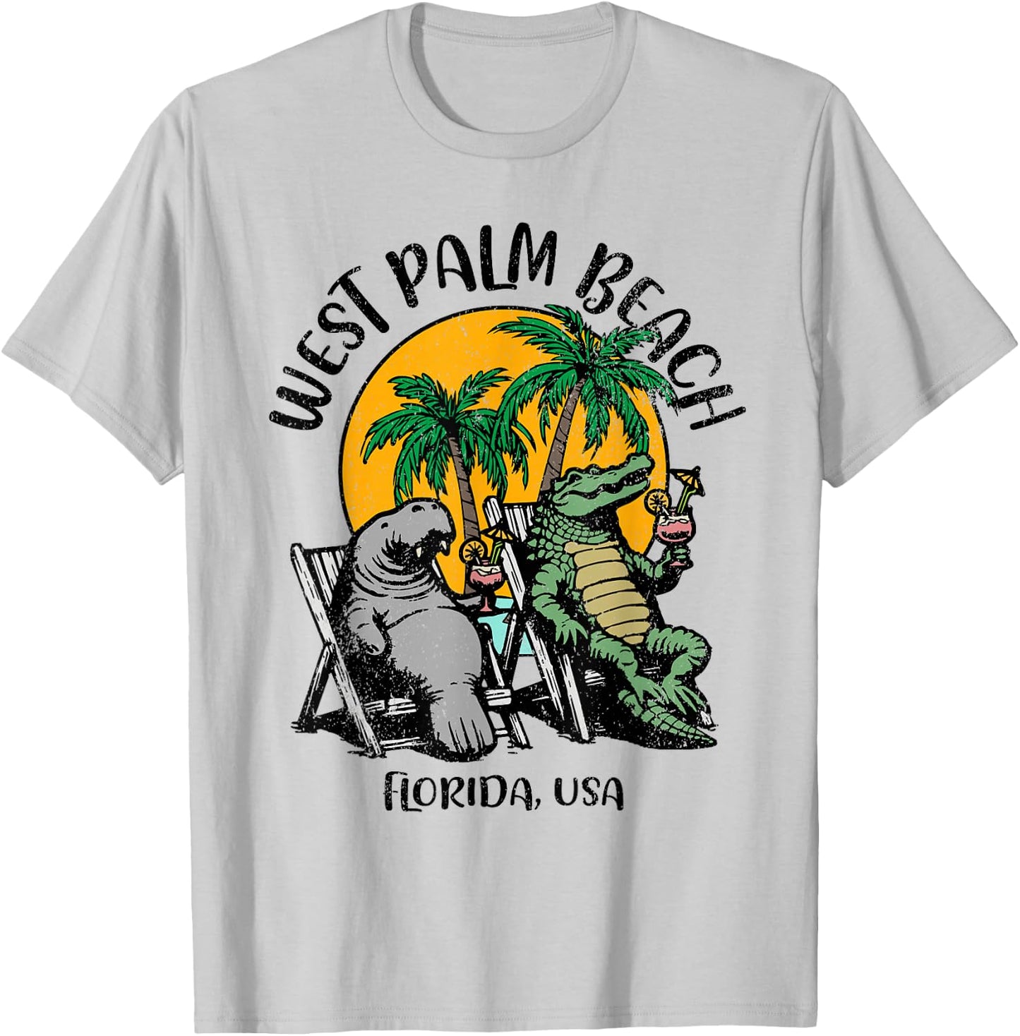 West Palm Beach Florida USA Funny Manatee Alligator Design T-Shirt - T-Shirt | Ash