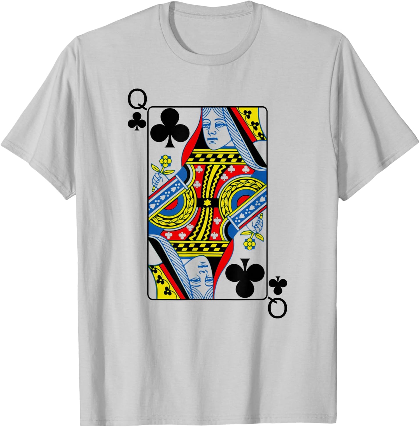 Queen Clubs Playing Cards Poker T-Shirt - T-Shirt | Ash