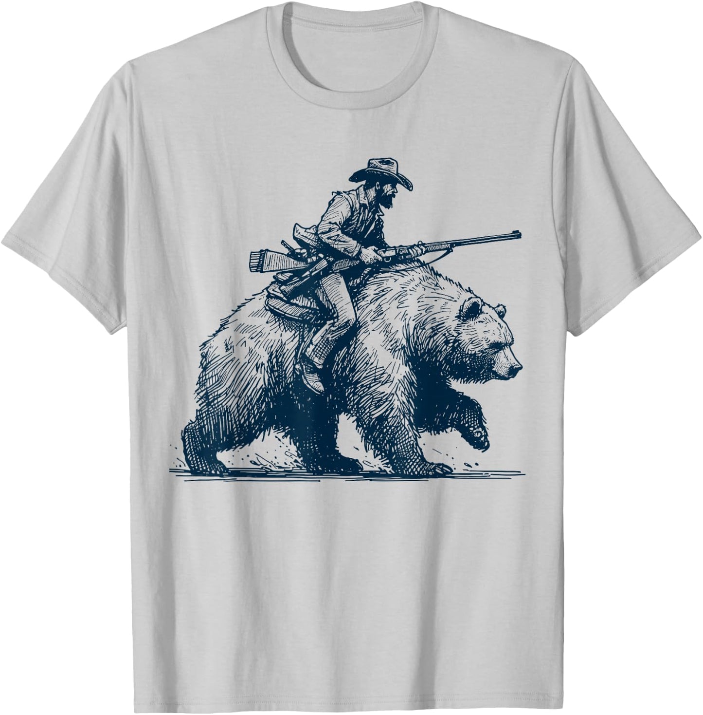 Funny Lumberjack Cowboy Riding on a Bear T-Shirt - T-Shirt | Ash