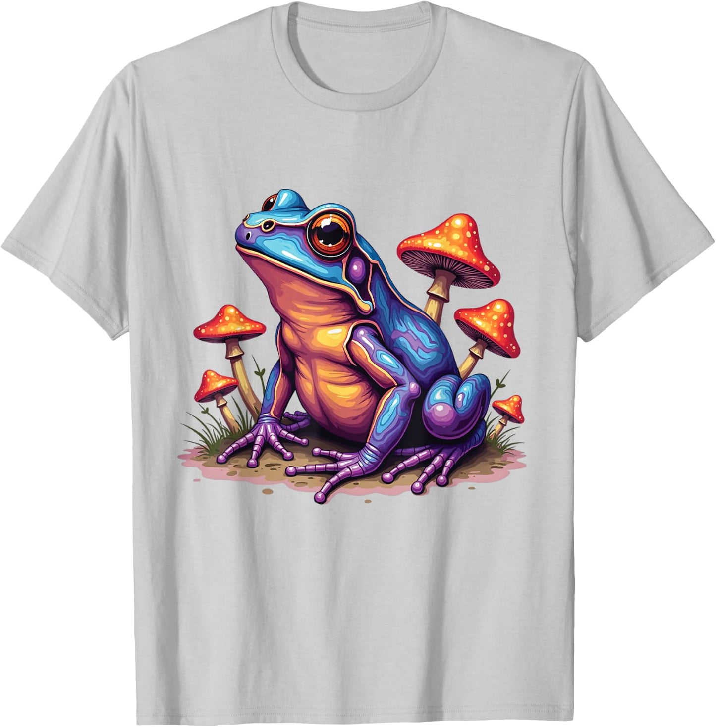 Toad Frog with Psychedelic Mushrooms Trippy Illustration , white, S T-Shirt - T-Shirt | Ash