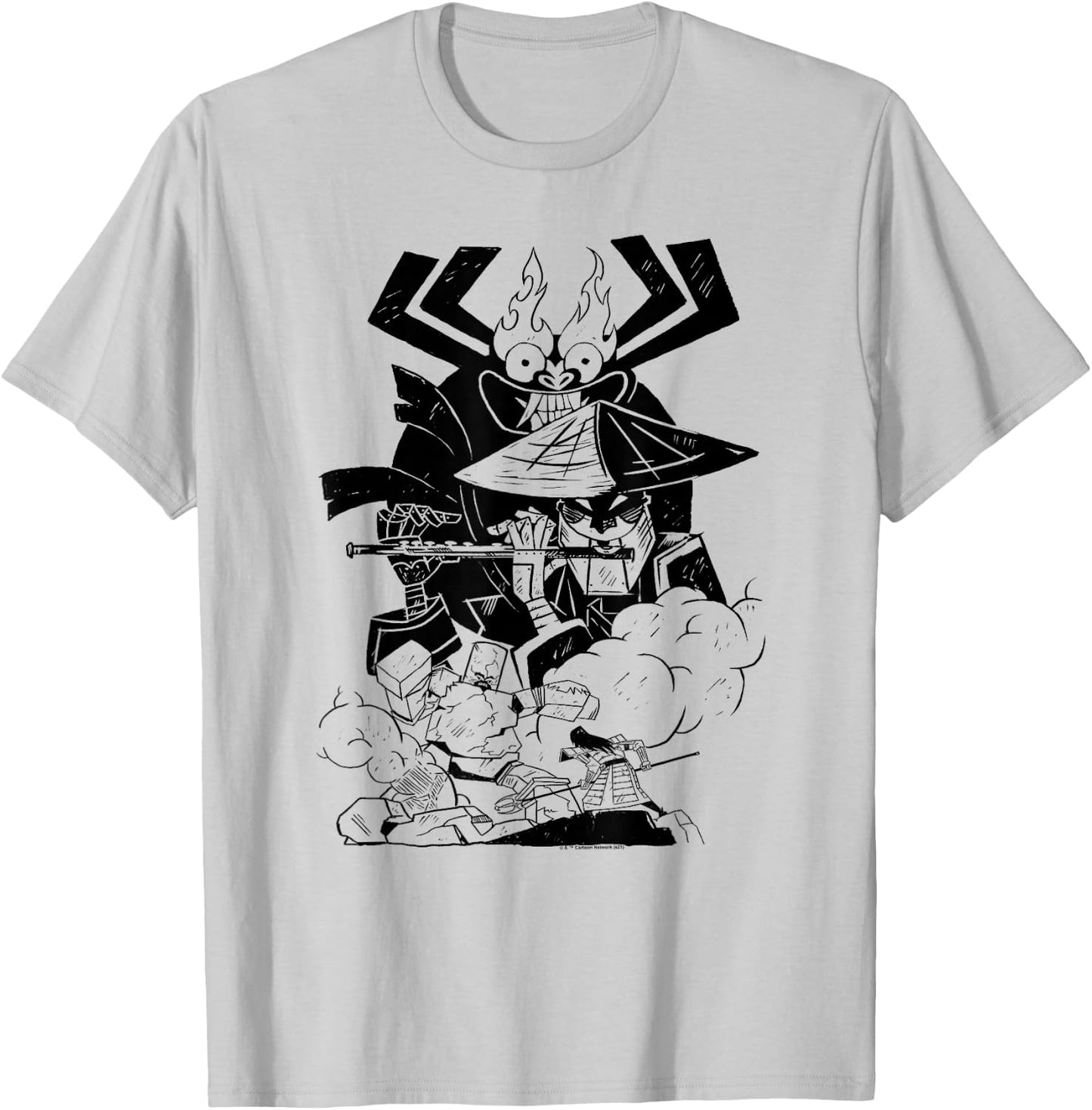 Samurai Jack Aku Scaramouche Battle T-Shirt - T-Shirt | Ash