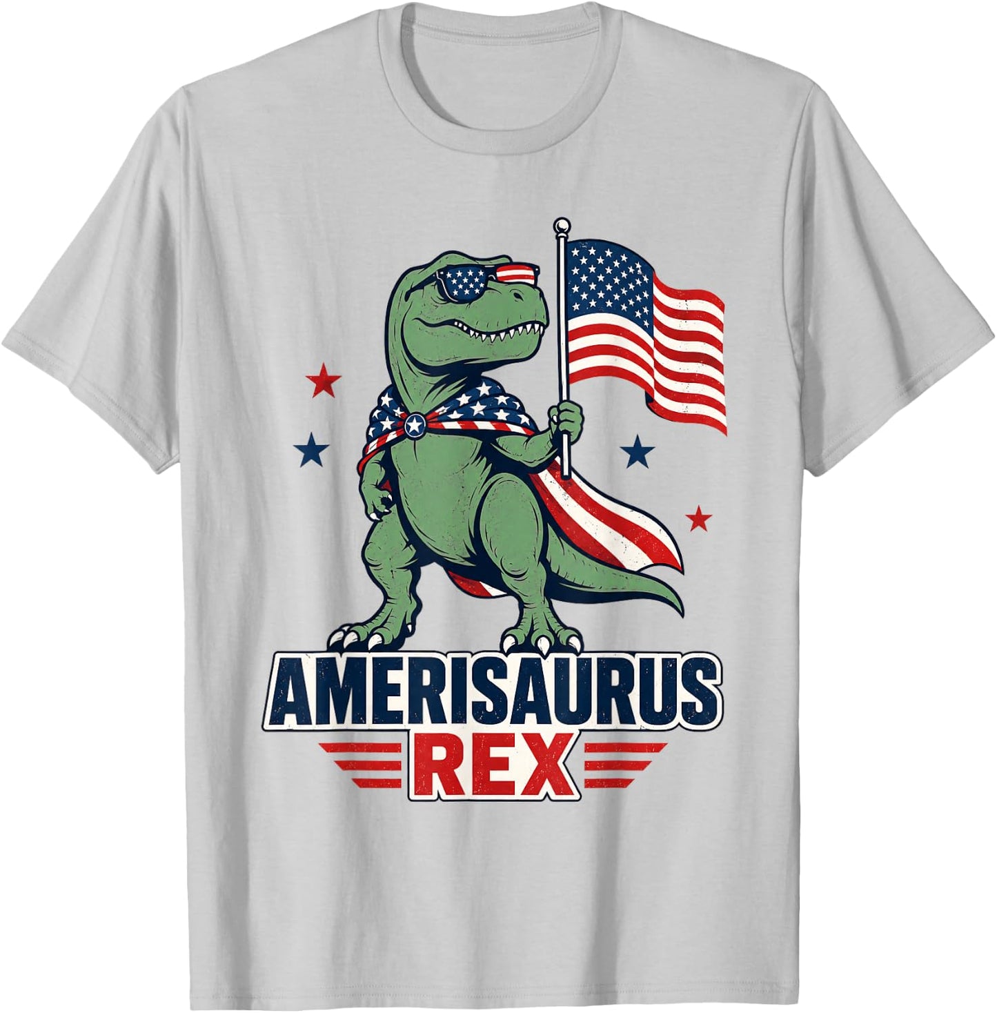 Dinosaur 4th of July T Rex Funny Amerisaurus Rex Boys Men T-Shirt - T-Shirt | Ash
