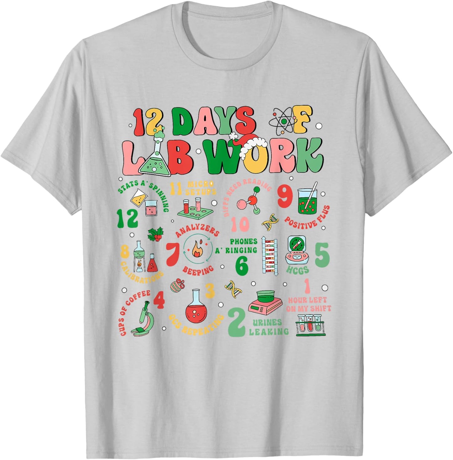 Lab Technician Christmas Gifts -Adults , Lab Tech Christmas, Medical Lab Science, White, Small, Short Sleeve T-Shirt - T-Shirt | Ash