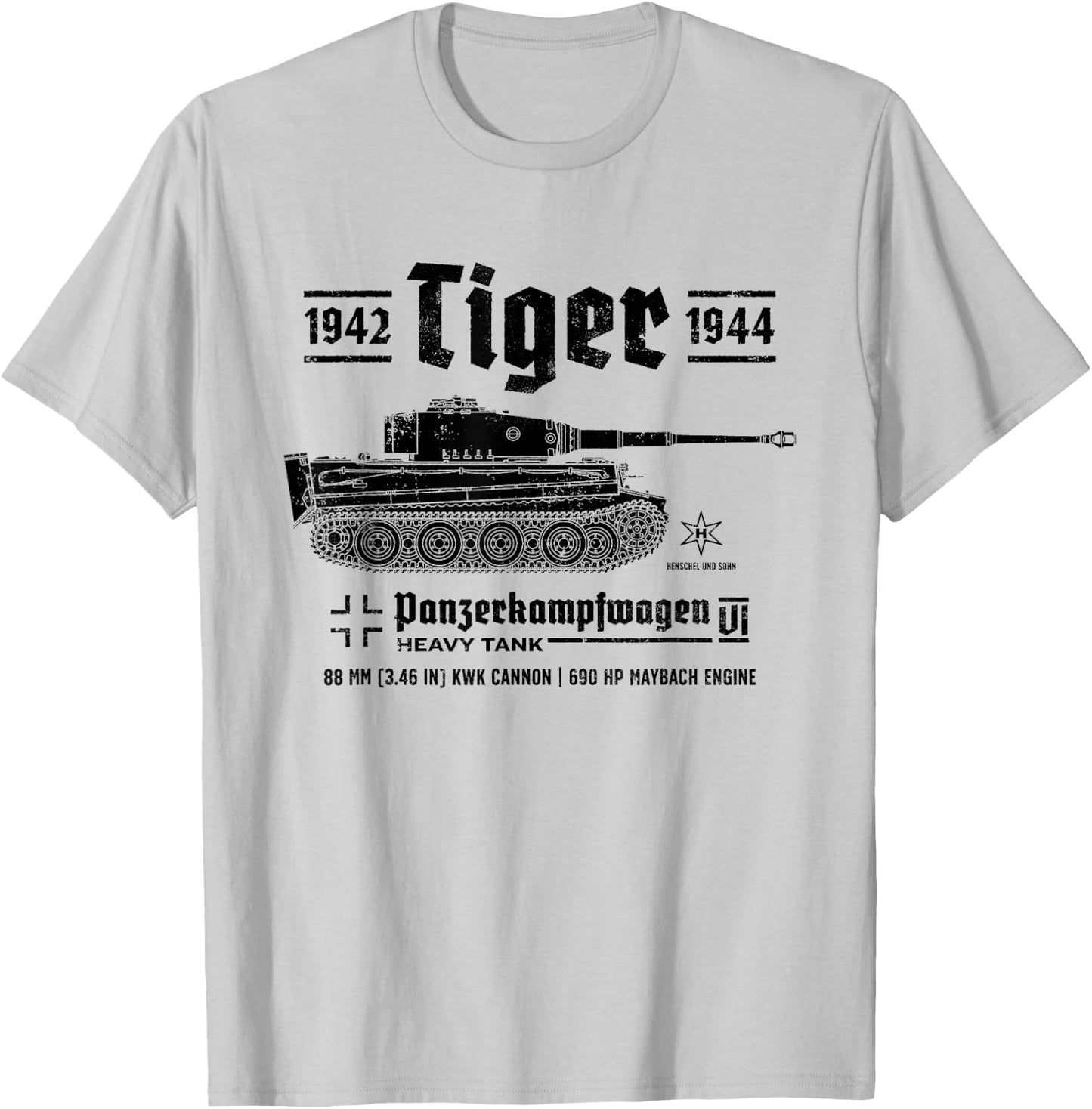 Tiger Panzer PzKpfw VI Second World War Vintage T-Shirt - T-Shirt | Ash