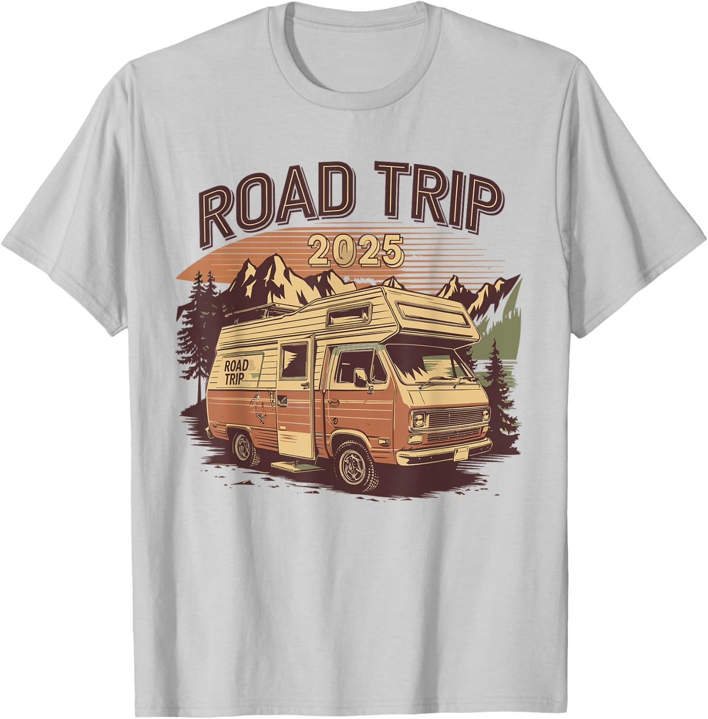 Gift Road Trip 2025 In Camper or Van Retro Vintage Family , white, S T-Shirt - T-Shirt | Ash