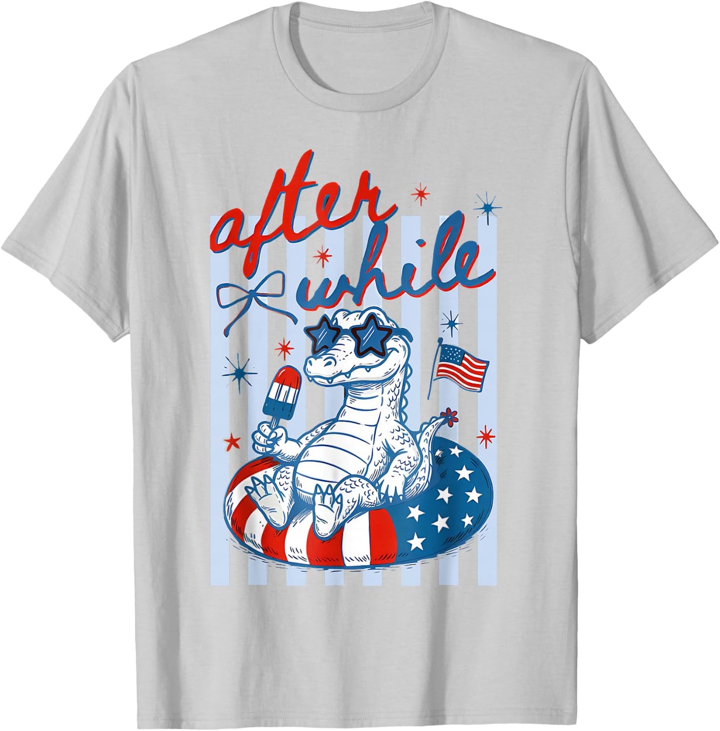 After While 4th of July Crocodile Patriotic Summer Vacation T-Shirt - T-Shirt | Ash