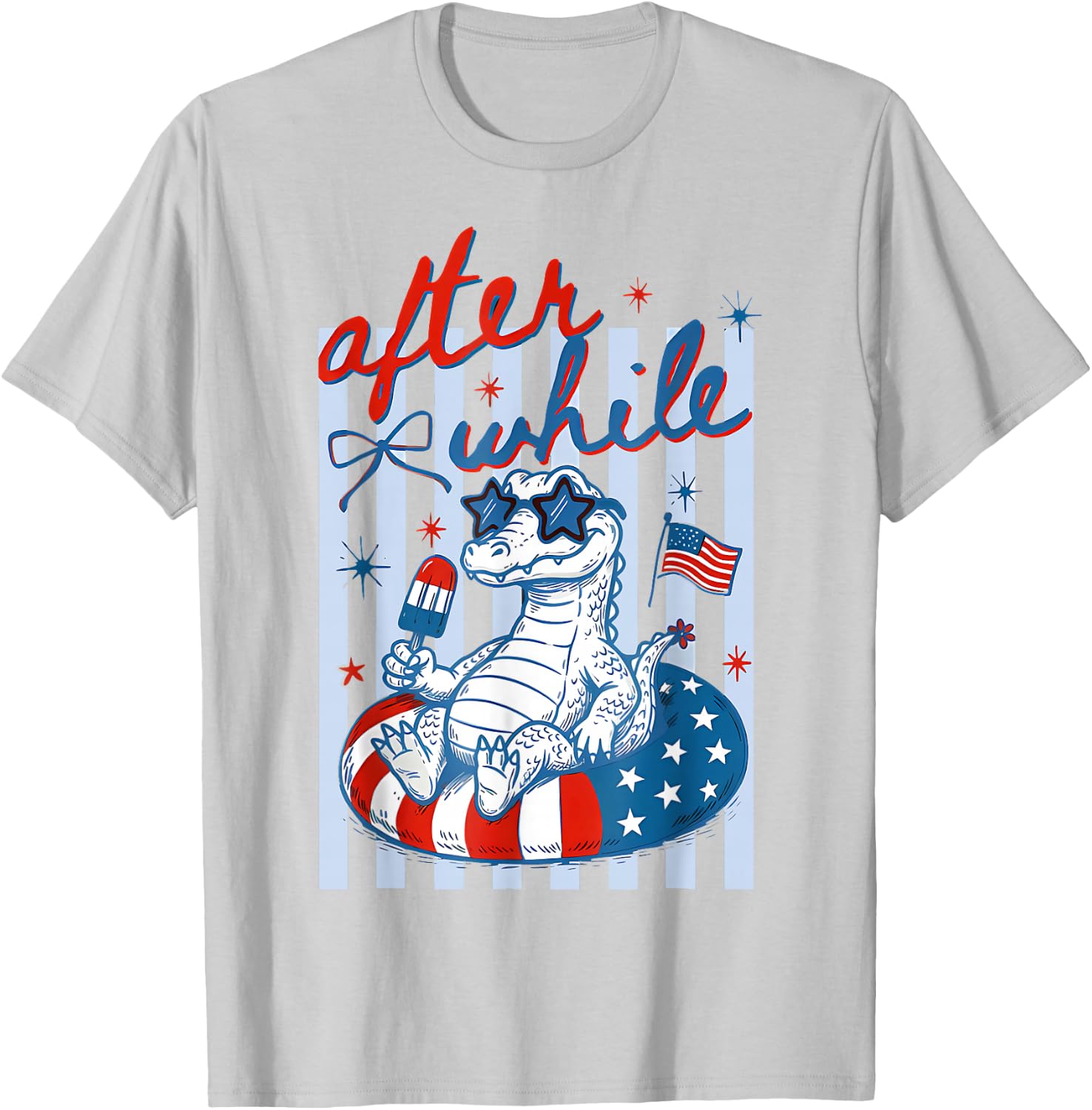 After While 4th of July Crocodile Patriotic Summer Vacation T-Shirt - T-Shirt | Ash